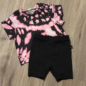 Pink and Black Tie-Dye T-Shirt and Shorts Set